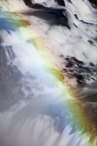 Preview wallpaper waterfall, stones, long exposure, rainbow