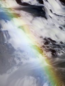 Preview wallpaper waterfall, stones, long exposure, rainbow
