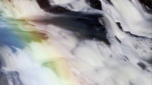 Preview wallpaper waterfall, stones, long exposure, rainbow