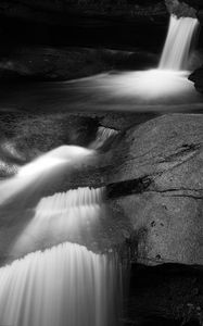 Preview wallpaper waterfall, stones, long exposure, bw