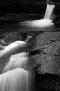 Preview wallpaper waterfall, stones, long exposure, bw