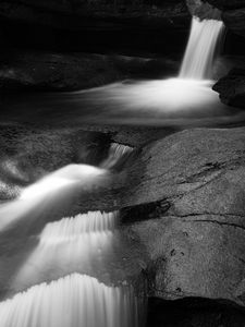 Preview wallpaper waterfall, stones, long exposure, bw