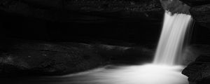 Preview wallpaper waterfall, stones, long exposure, bw