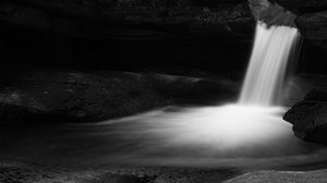 Preview wallpaper waterfall, stones, long exposure, bw