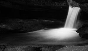 Preview wallpaper waterfall, stones, long exposure, bw