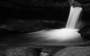 Preview wallpaper waterfall, stones, long exposure, bw
