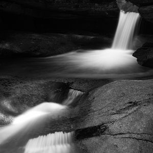 Preview wallpaper waterfall, stones, long exposure, bw