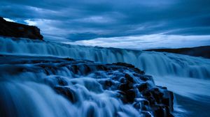 Preview wallpaper waterfall, stones, long exposure, nature