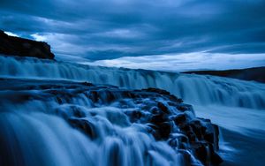 Preview wallpaper waterfall, stones, long exposure, nature