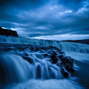 Preview wallpaper waterfall, stones, long exposure, nature