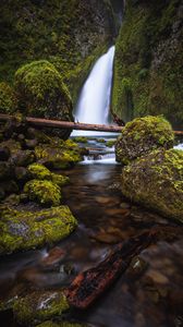 Preview wallpaper waterfall, stones, moss, current, river