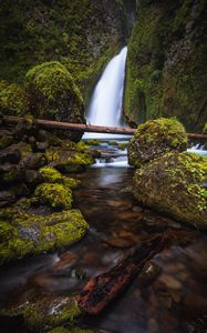 Preview wallpaper waterfall, stones, moss, current, river