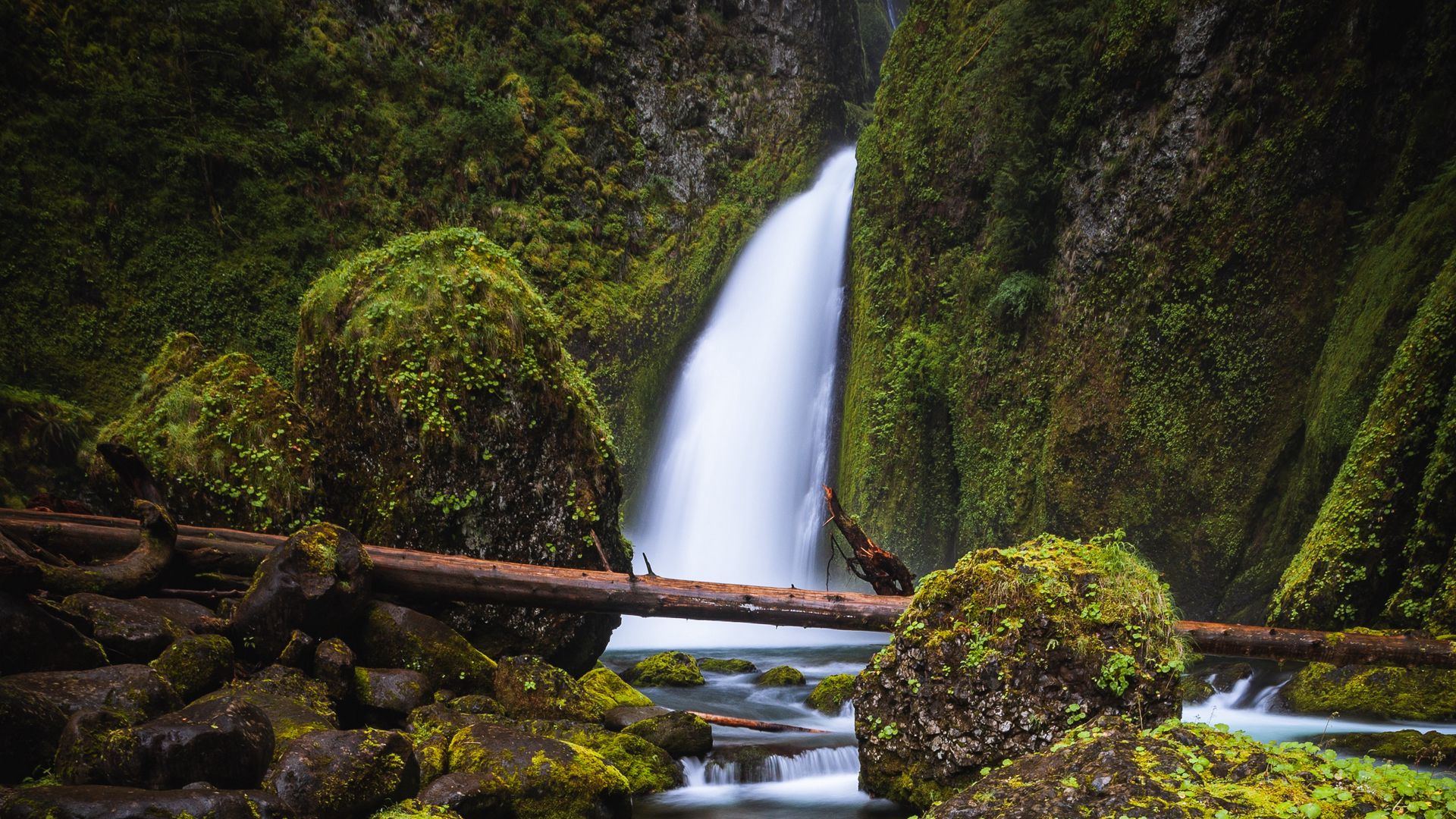 Download wallpaper 1920x1080 waterfall, stones, moss, current, river ...