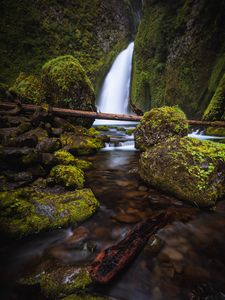 Preview wallpaper waterfall, stones, moss, current, river
