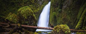 Preview wallpaper waterfall, stones, moss, current, river