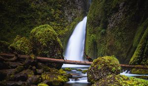 Preview wallpaper waterfall, stones, moss, current, river