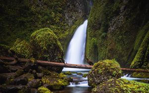 Preview wallpaper waterfall, stones, moss, current, river