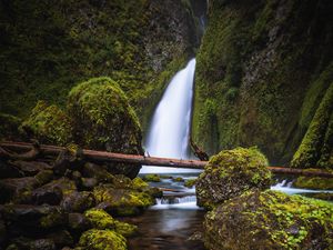 Preview wallpaper waterfall, stones, moss, current, river