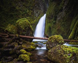 Preview wallpaper waterfall, stones, moss, current, river