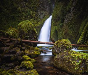 Preview wallpaper waterfall, stones, moss, current, river