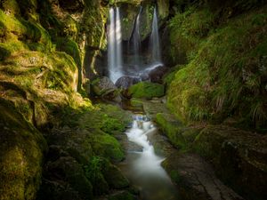 Preview wallpaper waterfall, stones, moss, water, stream