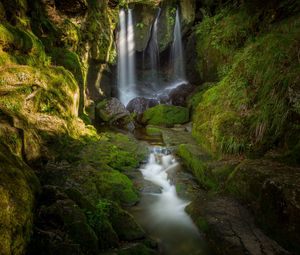 Preview wallpaper waterfall, stones, moss, water, stream