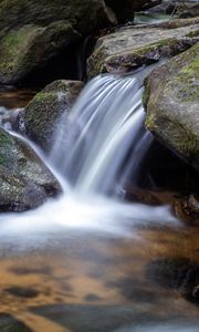 Preview wallpaper waterfall, stones, moss, flow, water