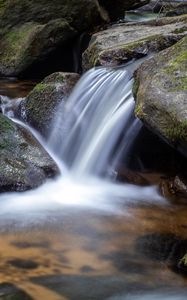 Preview wallpaper waterfall, stones, moss, flow, water