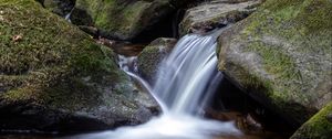 Preview wallpaper waterfall, stones, moss, flow, water