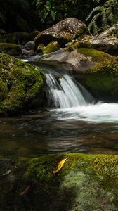 Preview wallpaper waterfall, stones, moss, water, plants