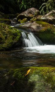 Preview wallpaper waterfall, stones, moss, water, plants