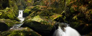 Preview wallpaper waterfall, stones, moss, branches, water