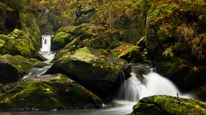 Preview wallpaper waterfall, stones, moss, branches, water