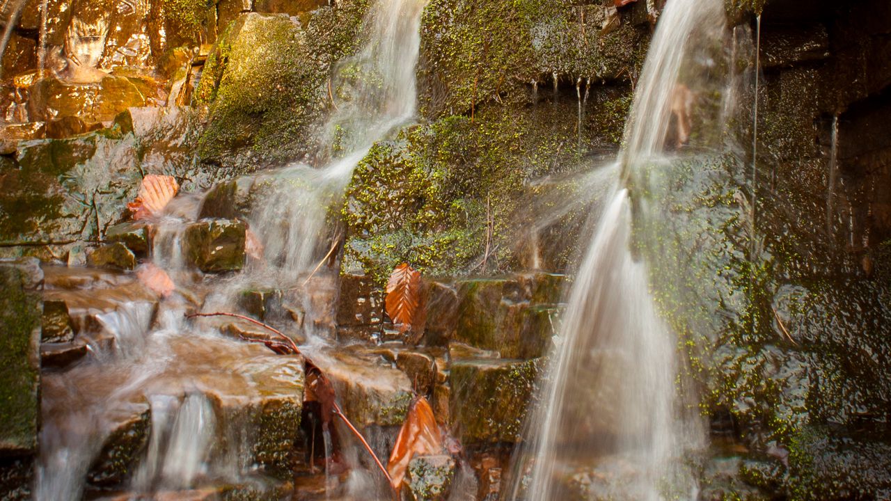 Wallpaper waterfall, stones, moss, nature