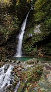 Preview wallpaper waterfall, stones, moss, trees