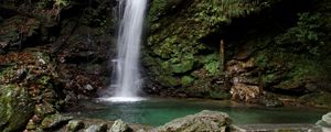 Preview wallpaper waterfall, stones, moss, trees