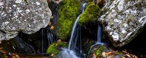 Preview wallpaper waterfall, stones, moss, leaves