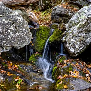 Preview wallpaper waterfall, stones, moss, leaves