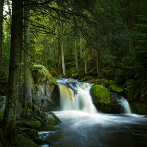 Preview wallpaper waterfall, stones, moss, trees, forest