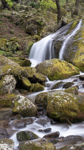 Preview wallpaper waterfall, stones, moss, nature, landscape