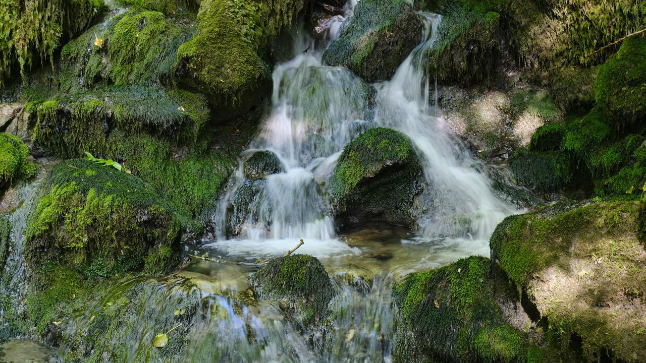 Wallpaper waterfall, stones, moss, nature, cascade