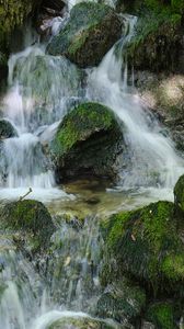 Preview wallpaper waterfall, stones, moss, nature, cascade