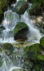 Preview wallpaper waterfall, stones, moss, nature, cascade