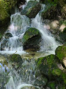 Preview wallpaper waterfall, stones, moss, nature, cascade