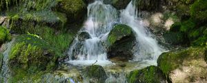 Preview wallpaper waterfall, stones, moss, nature, cascade