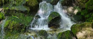Preview wallpaper waterfall, stones, moss, nature, cascade