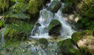 Preview wallpaper waterfall, stones, moss, nature, cascade