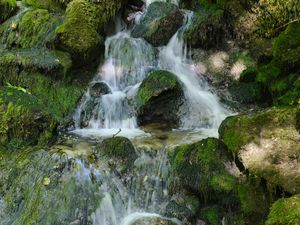 Preview wallpaper waterfall, stones, moss, nature, cascade