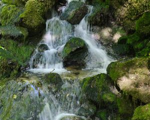 Preview wallpaper waterfall, stones, moss, nature, cascade