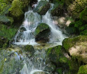 Preview wallpaper waterfall, stones, moss, nature, cascade